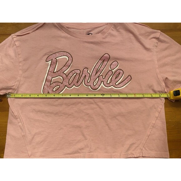 Mattel Barbie Short Sleeve Pink Sparkle  Crop Shirt Womens M Authentic Barbie - Picture 2 of 7
